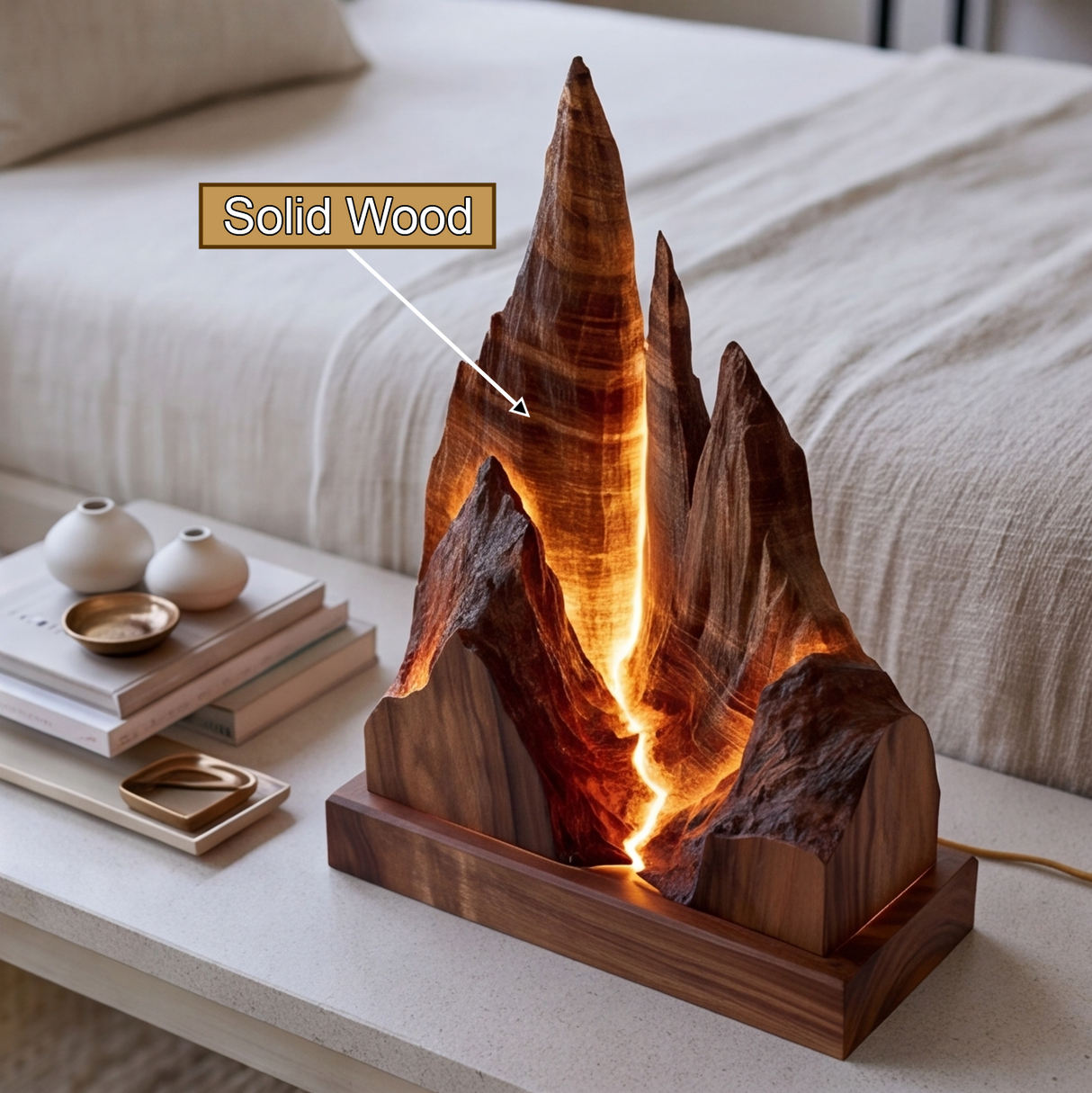 Ravoryn Sculpted Solid Wood Mountain Table Lamp