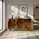 Ravyn Hand-Carved Natural Hardwood Sideboard Cabinet