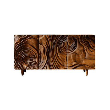Ravyn Hand-Carved Natural Hardwood Sideboard Cabinet
