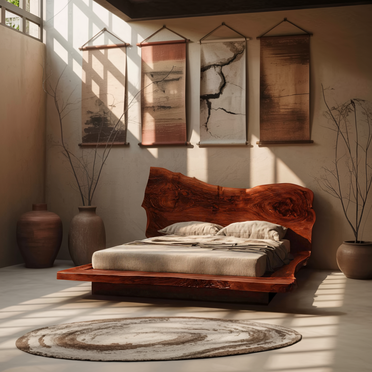 Raw Flow Live Edge Solid Wood Headboard with Integrated Bed Frame