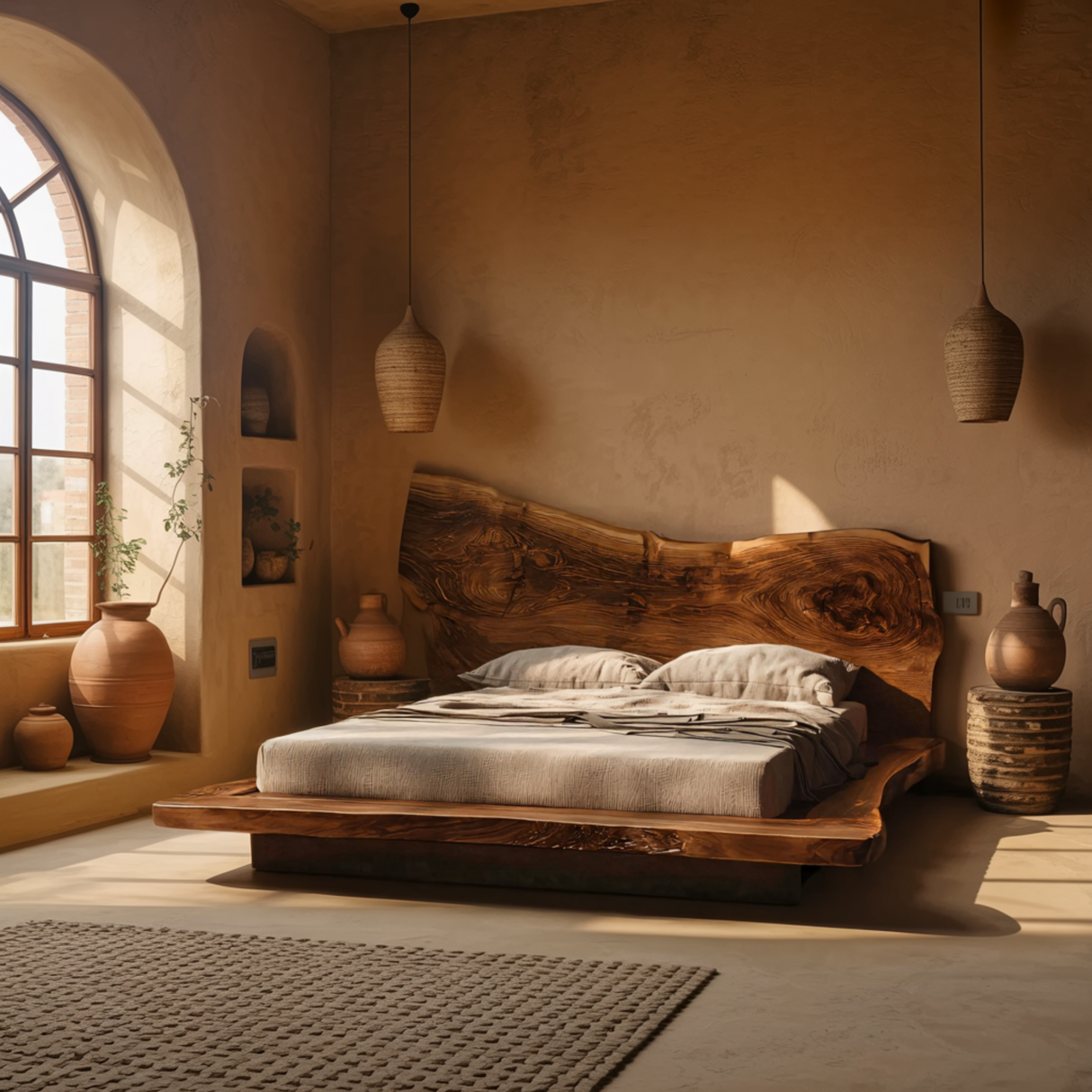 Raw Flow Live Edge Solid Wood Headboard with Integrated Bed Frame