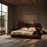 Raw Flow Live Edge Solid Wood Headboard with Integrated Bed Frame