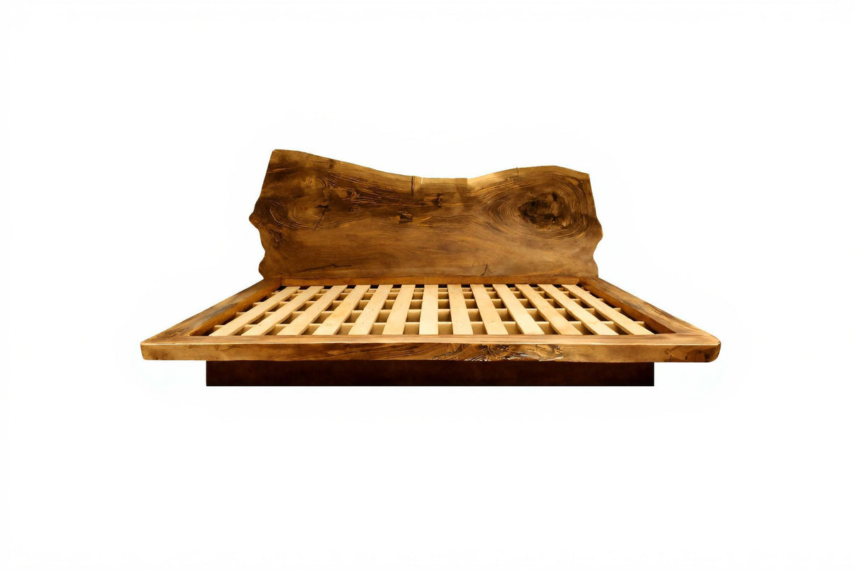 Raw Flow Live Edge Solid Wood Headboard with Integrated Bed Frame