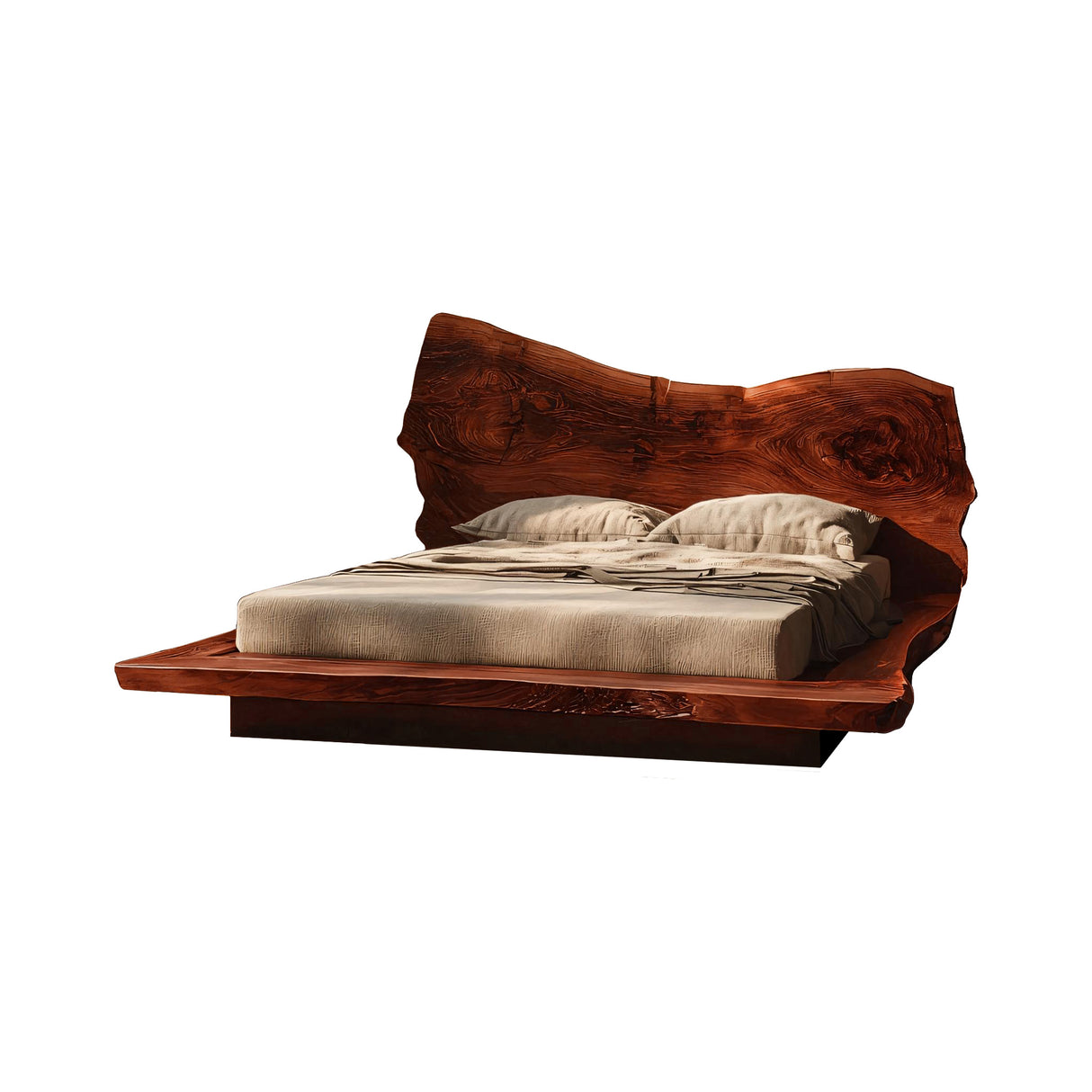 Raw Flow Live Edge Solid Wood Headboard with Integrated Bed Frame