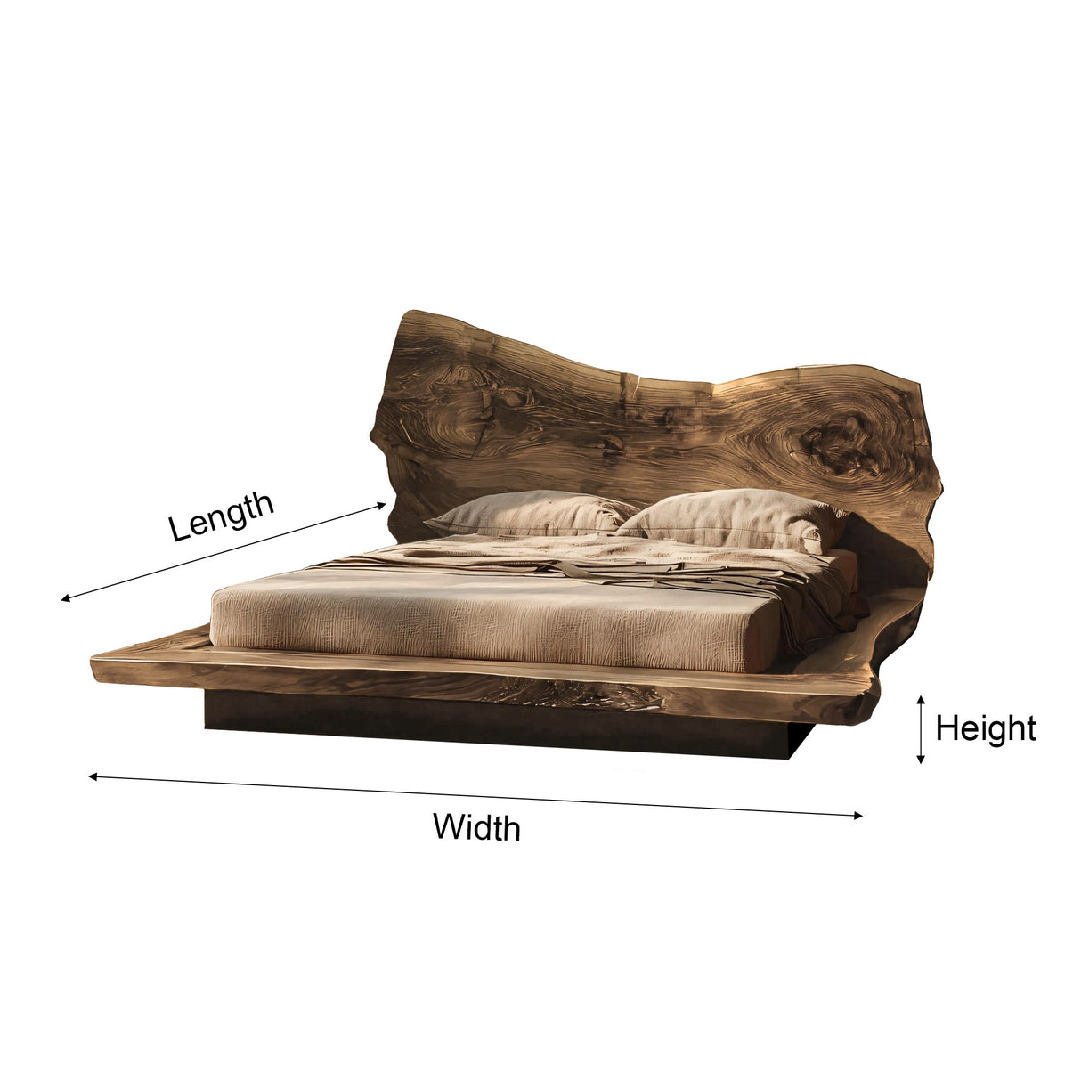 Raw Flow Live Edge Solid Wood Headboard with Integrated Bed Frame