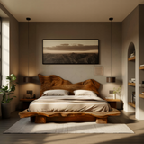 Raw Flow Zen Solid Wood Headboard with Integrated Bed Frame