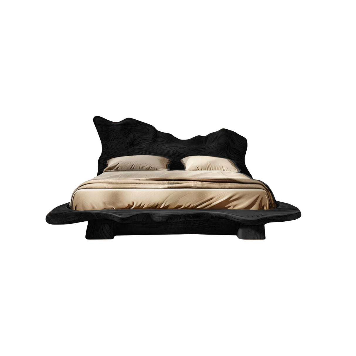 Raw Flow Zen Solid Wood Headboard with Integrated Bed Frame