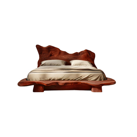 Raw Flow Zen Solid Wood Headboard with Integrated Bed Frame