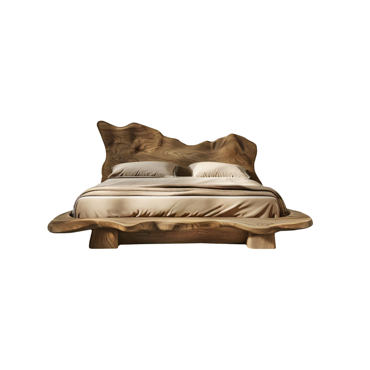 Raw Flow Zen Solid Wood Headboard with Integrated Bed Frame