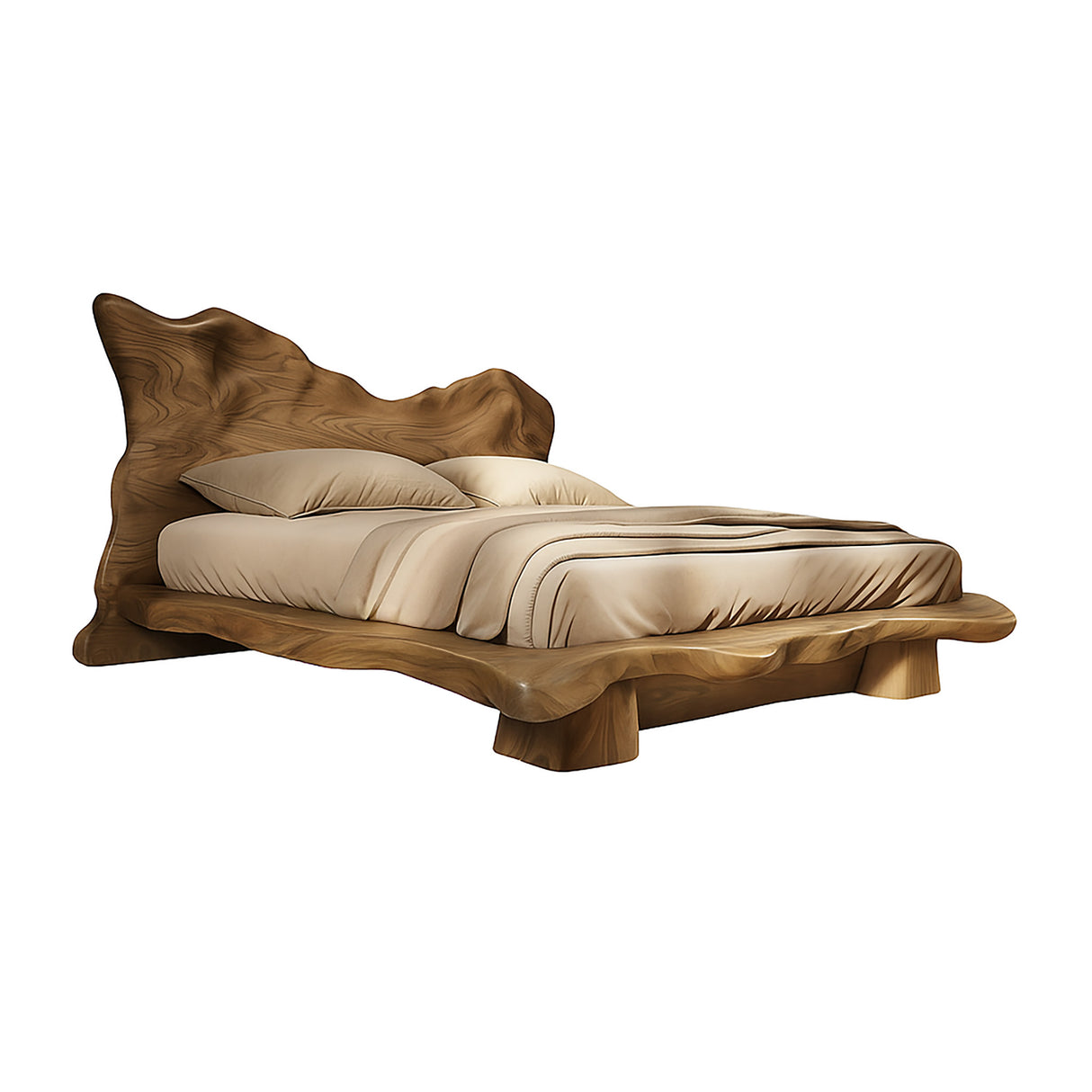 Raw Flow Zen Solid Wood Headboard with Integrated Bed Frame