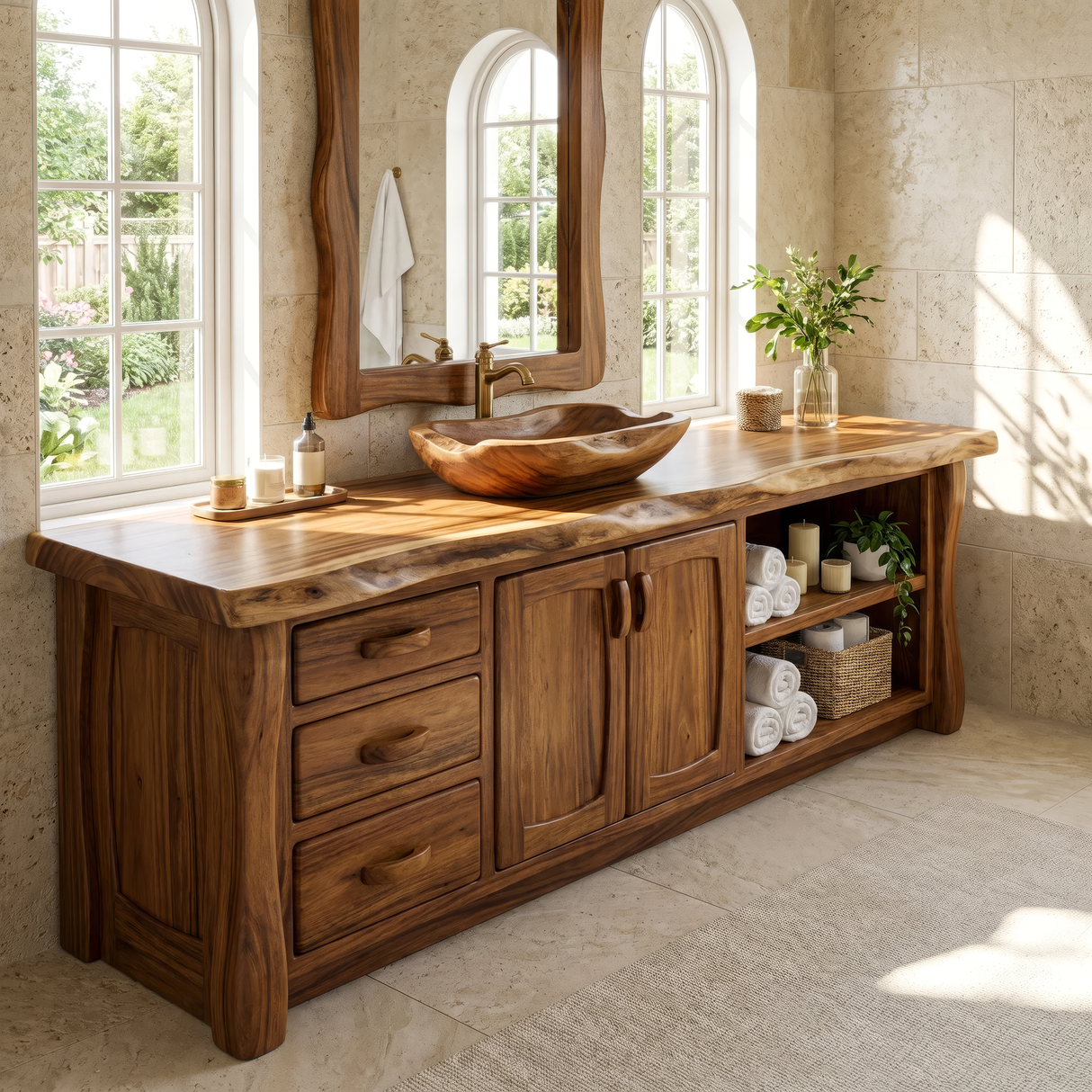 Redstone Live Edge Solid Wood Freestanding Bathroom Vanity with Drawers