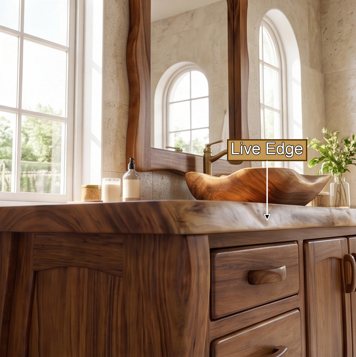Redstone Live Edge Solid Wood Freestanding Bathroom Vanity with Drawers