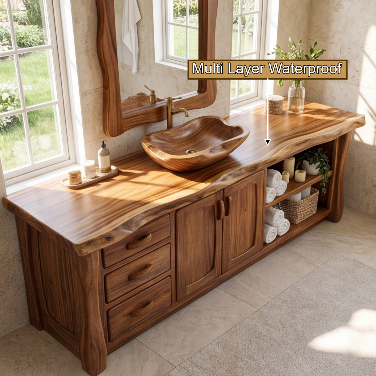 Redstone Live Edge Solid Wood Freestanding Bathroom Vanity with Drawers