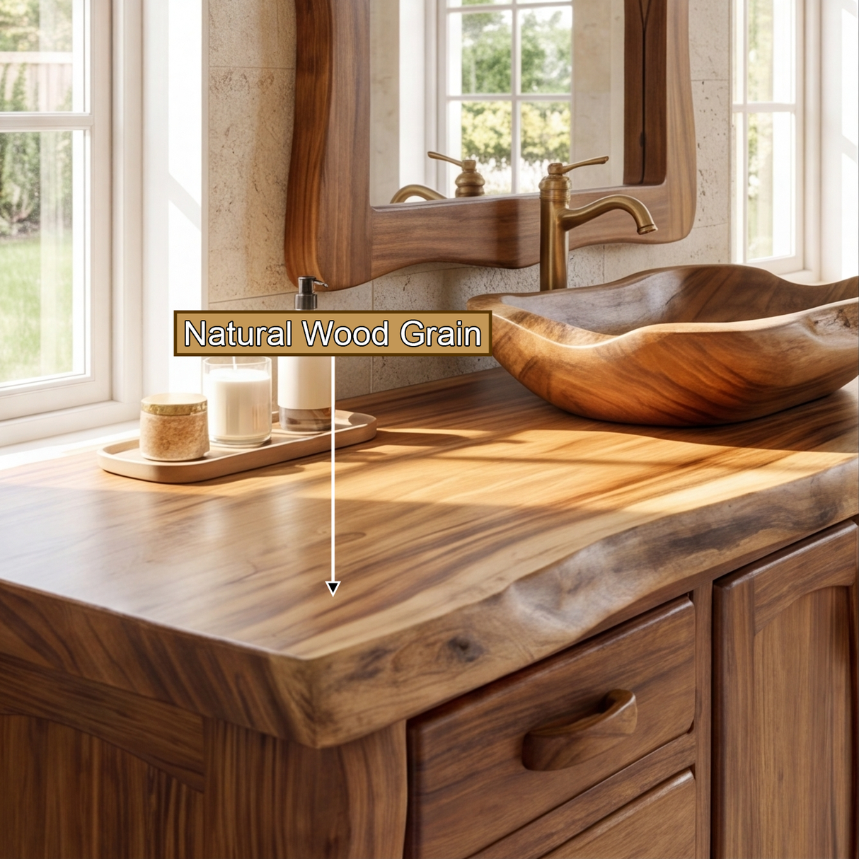 Redstone Live Edge Solid Wood Freestanding Bathroom Vanity with Drawers