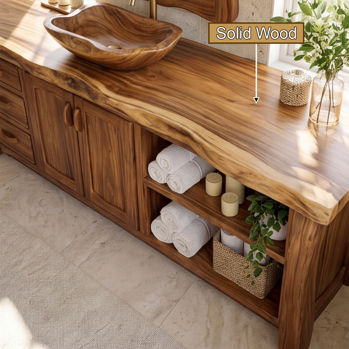 Redstone Live Edge Solid Wood Freestanding Bathroom Vanity with Drawers