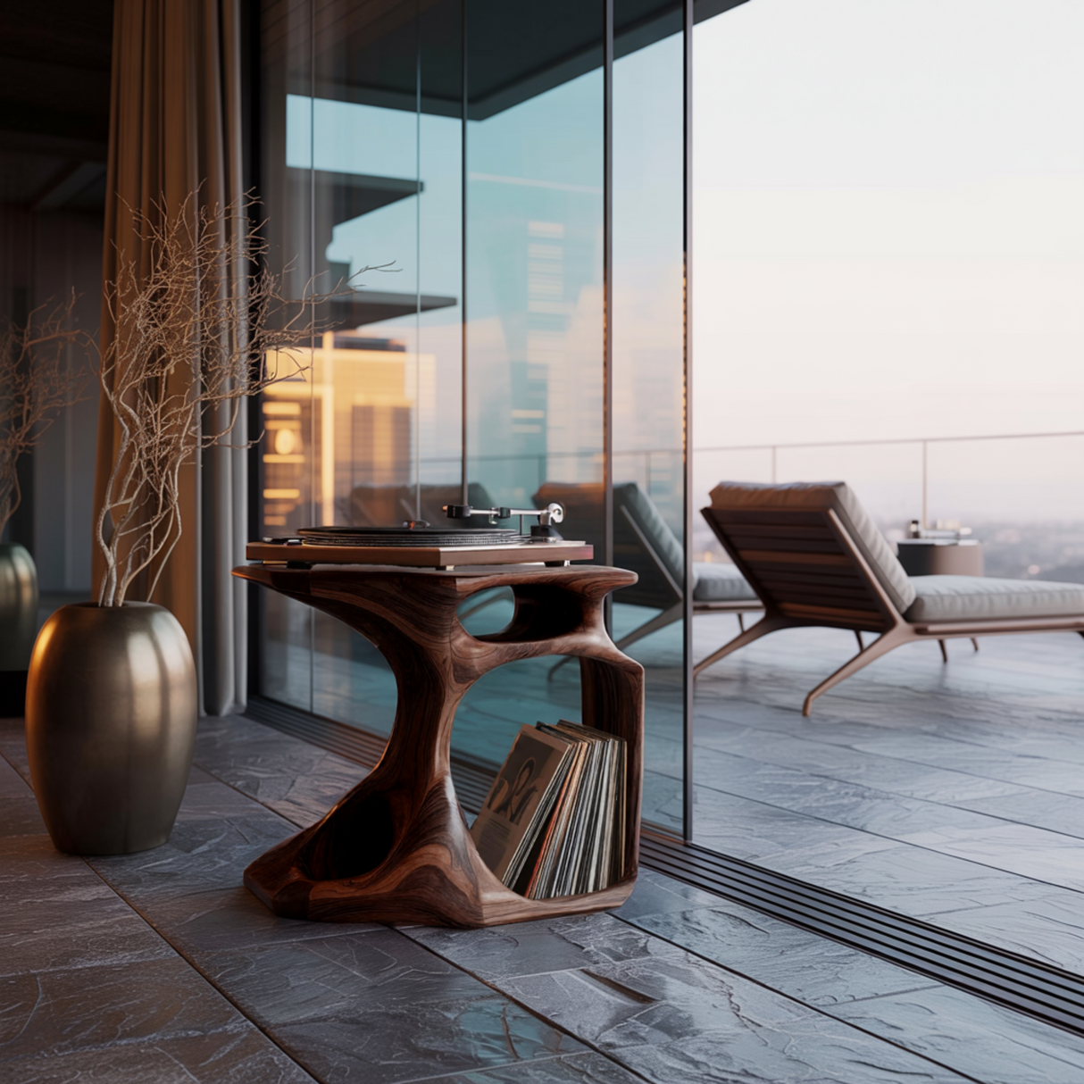 Resonare Hollow Sculpted Solid Wood Record Player Stand