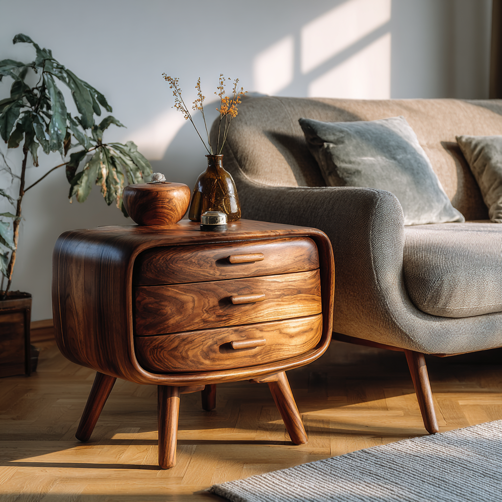 Retrocurve Solid Wood Side Table