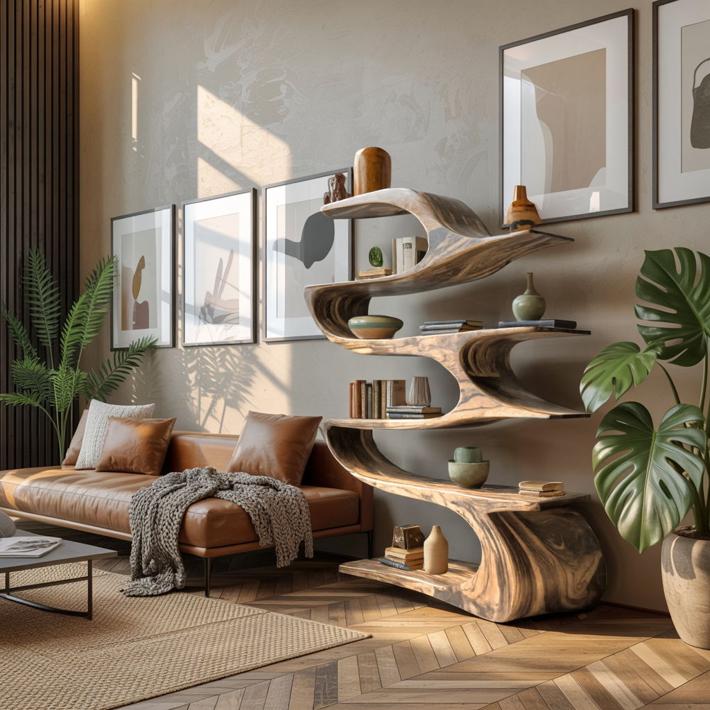 Ribbonwave Sculpted Solid Wood Bookshelf