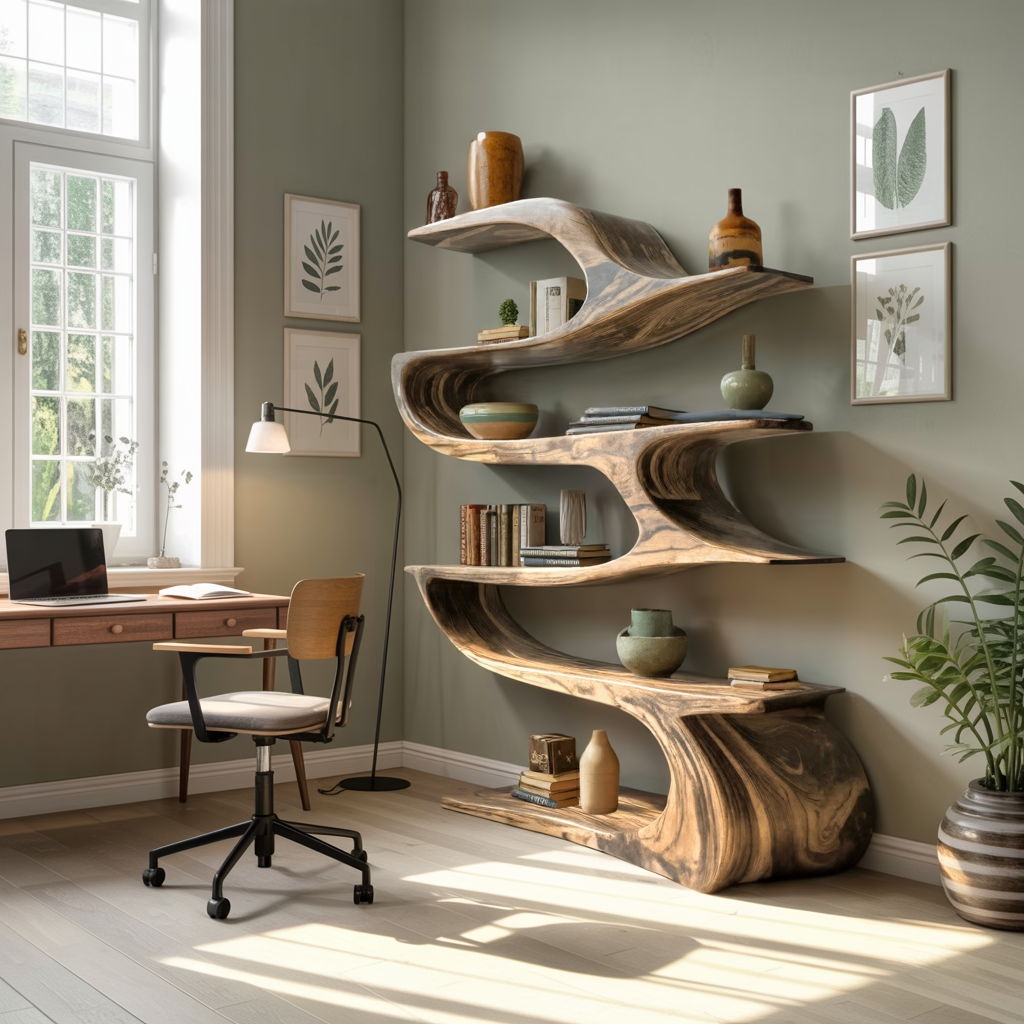 Ribbonwave Sculpted Solid Wood Bookshelf