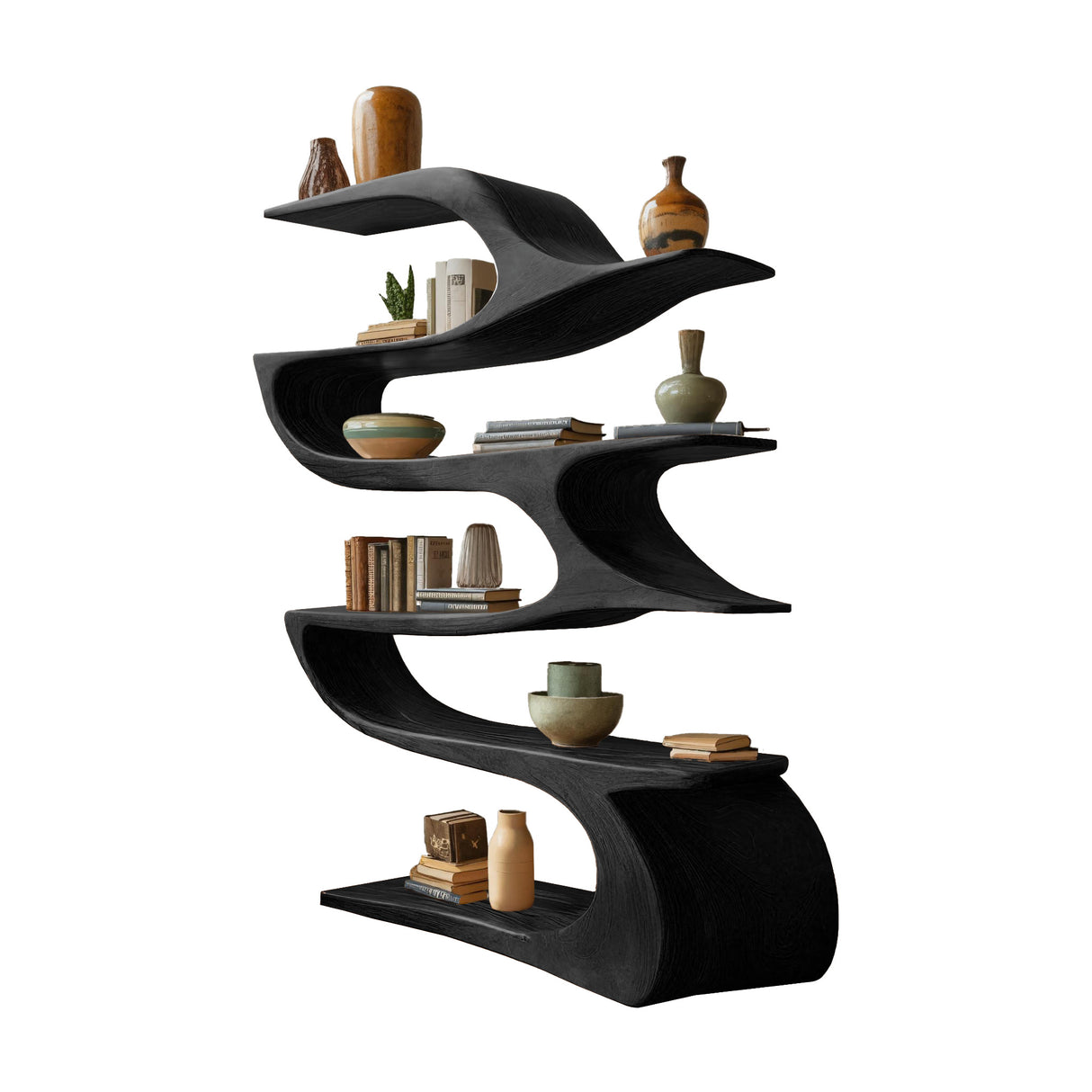 Ribbonwave Sculpted Solid Wood Bookshelf
