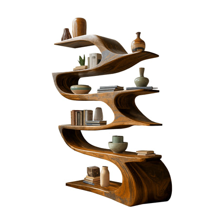 Ribbonwave Sculpted Solid Wood Bookshelf