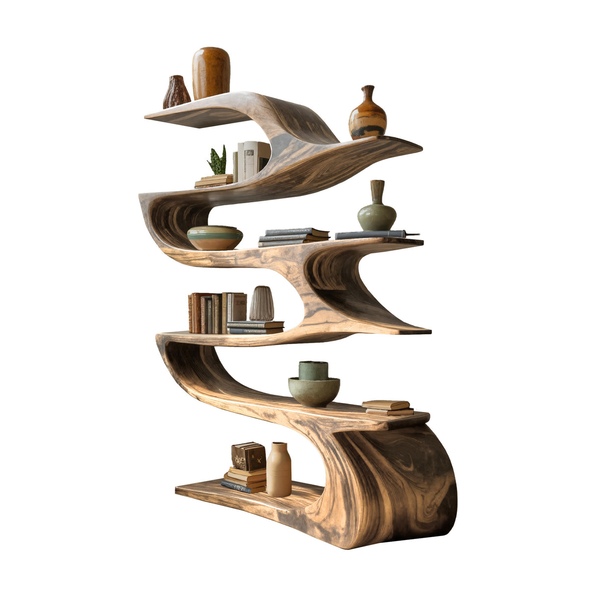 Ribbonwave Sculpted Solid Wood Bookshelf