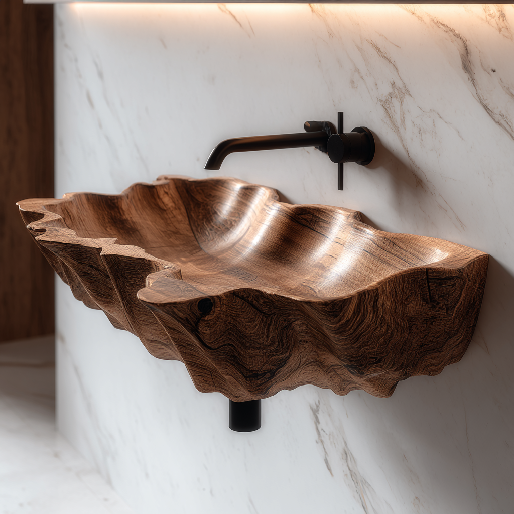 Ridgeflow Carved Solid Wood Vessel Sink