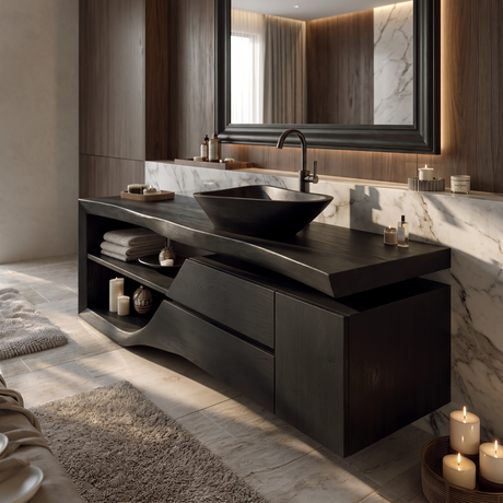 Rivanor Handcrafted Solid Wood Freestanding Bathroom Vanity with Cabinet Black - Timberustic Freestanding Bathroom Vanity with Drawers
