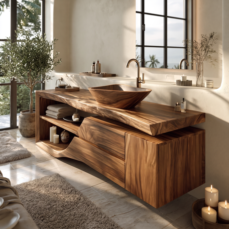 Rivanor Handcrafted Solid Wood Freestanding Bathroom Vanity with Cabinet Brown - Timberustic Freestanding Bathroom Vanity with Drawers