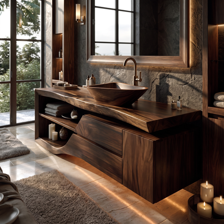Rivanor Handcrafted Solid Wood Freestanding Bathroom Vanity with Cabinet Dark Walnut - Timberustic Freestanding Bathroom Vanity with Drawers