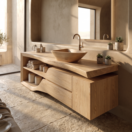 Rivanor Handcrafted Solid Wood Freestanding Bathroom Vanity with Cabinet Natural Oak - Timberustic Freestanding Bathroom Vanity with Drawers