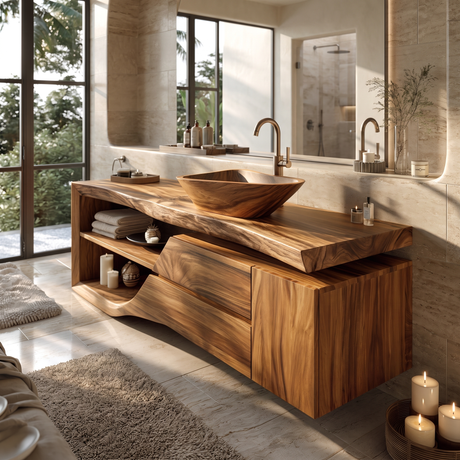 Rivanor Handcrafted Solid Wood Freestanding Bathroom Vanity with Cabinet Teak - Timberustic Freestanding Bathroom Vanity with Drawers