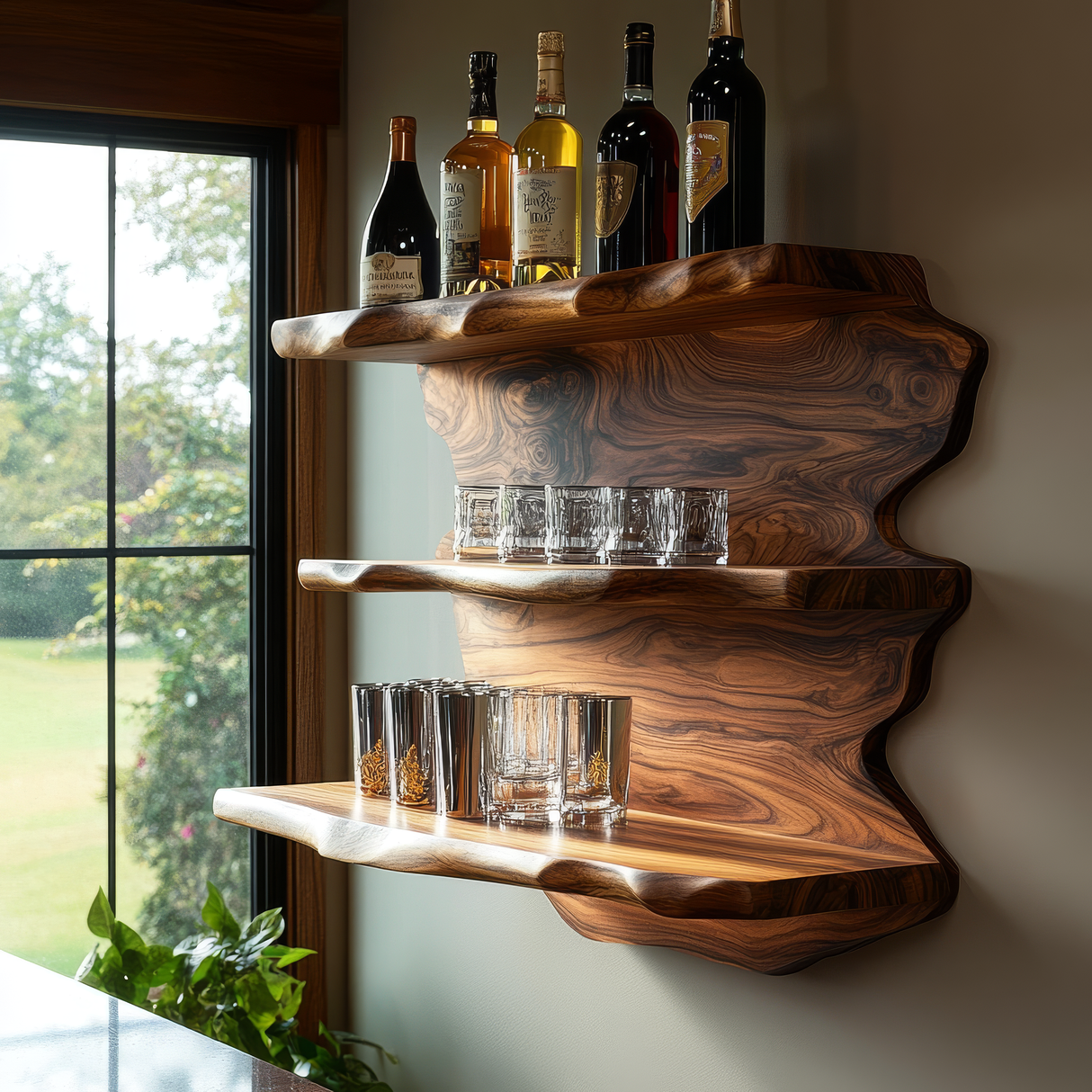 Rivenshade Live Edge Handcrafted Floating Wine Shelf SPA548741 - Timberustic Floating Wine Shelf