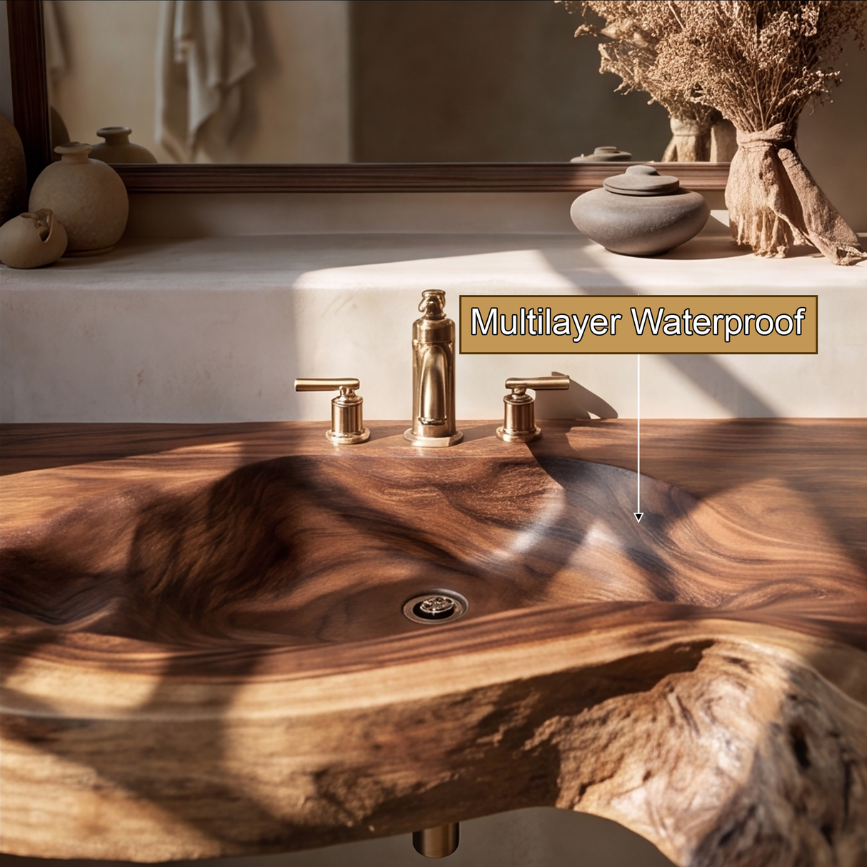 Riverhollow Handcrafted Live Edge Solid Wood Floating Bathroom Vanity with Integrated Sink