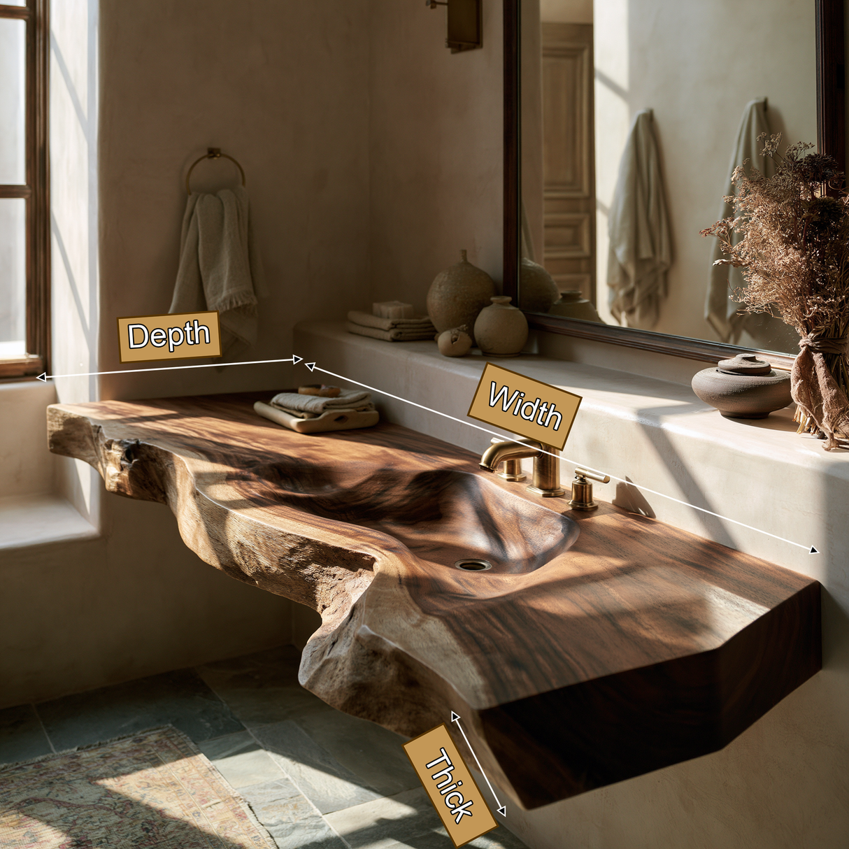 Riverhollow Handcrafted Live Edge Solid Wood Floating Bathroom Vanity with Integrated Sink