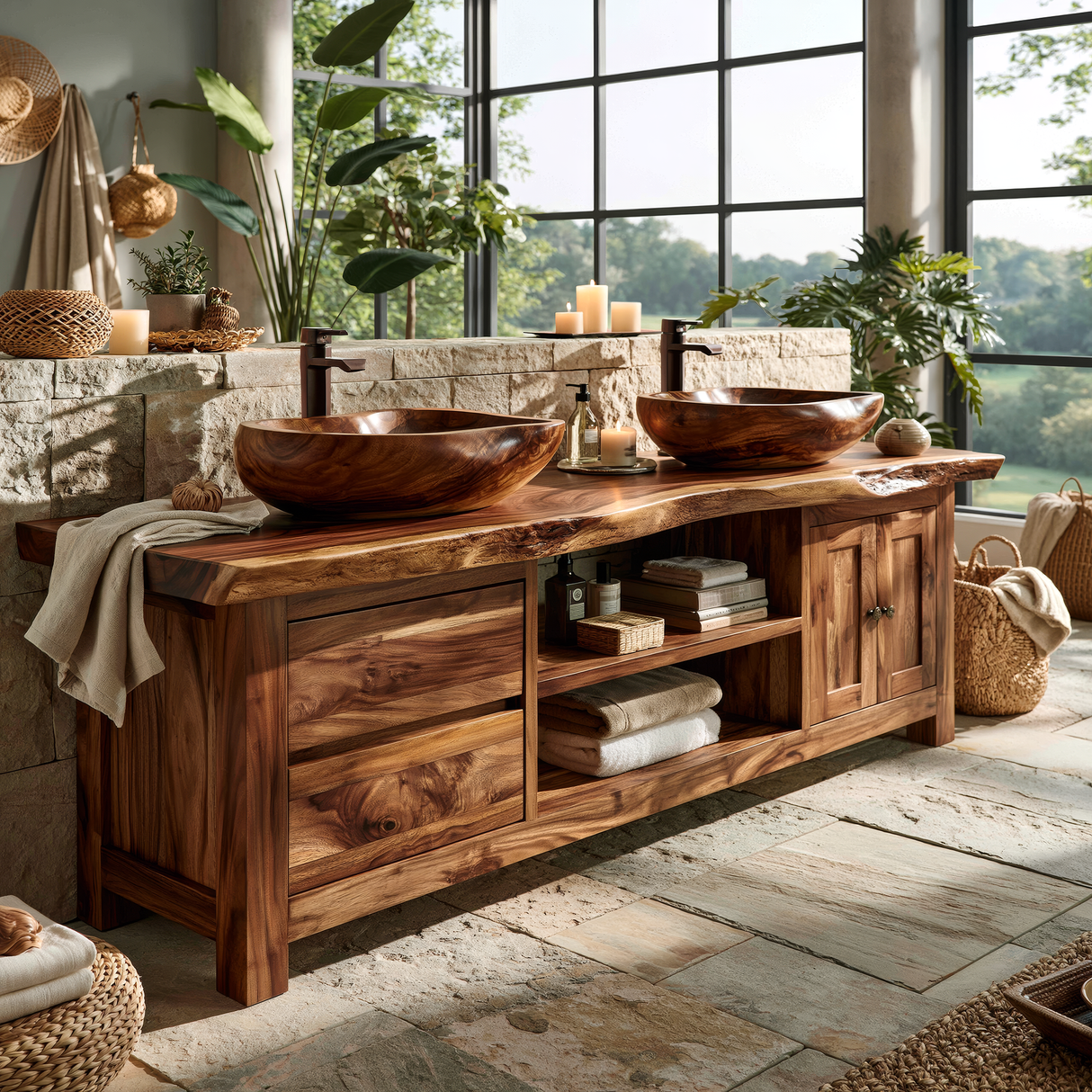 Rivermoor Live Edge Solid Wood Freestanding Bathroom Vanity With Cabinet