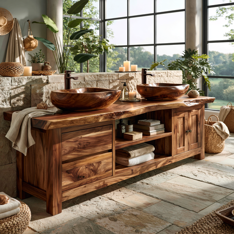 Rivermoor Live Edge Solid Wood Freestanding Bathroom Vanity With Cabinet - Timberustic Freestanding Bathroom Vanity with Cabinet