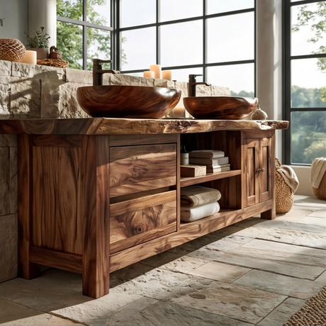 Rivermoor Live Edge Solid Wood Freestanding Bathroom Vanity With Cabinet - Timberustic Freestanding Bathroom Vanity with Cabinet