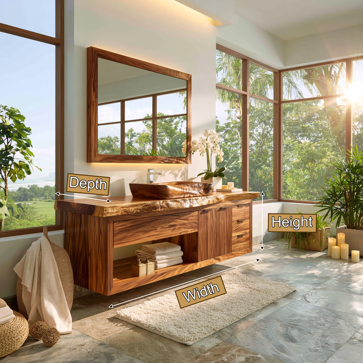 Riverstone Live Edge Solid Wood Floating Bathroom Vanity With Drawers