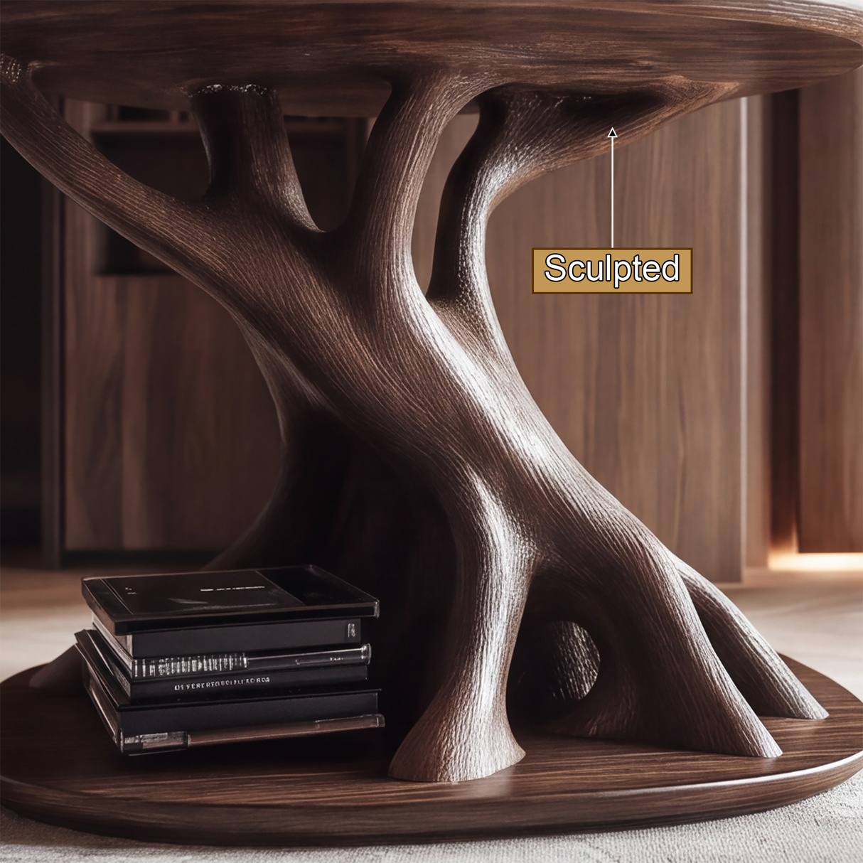 Roothaven Sculpted Solid Wood Record Player Stand - Timberustic Record Player Stand With Storage
