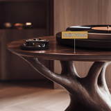 Roothaven Sculpted Solid Wood Record Player Stand - Timberustic Record Player Stand With Storage