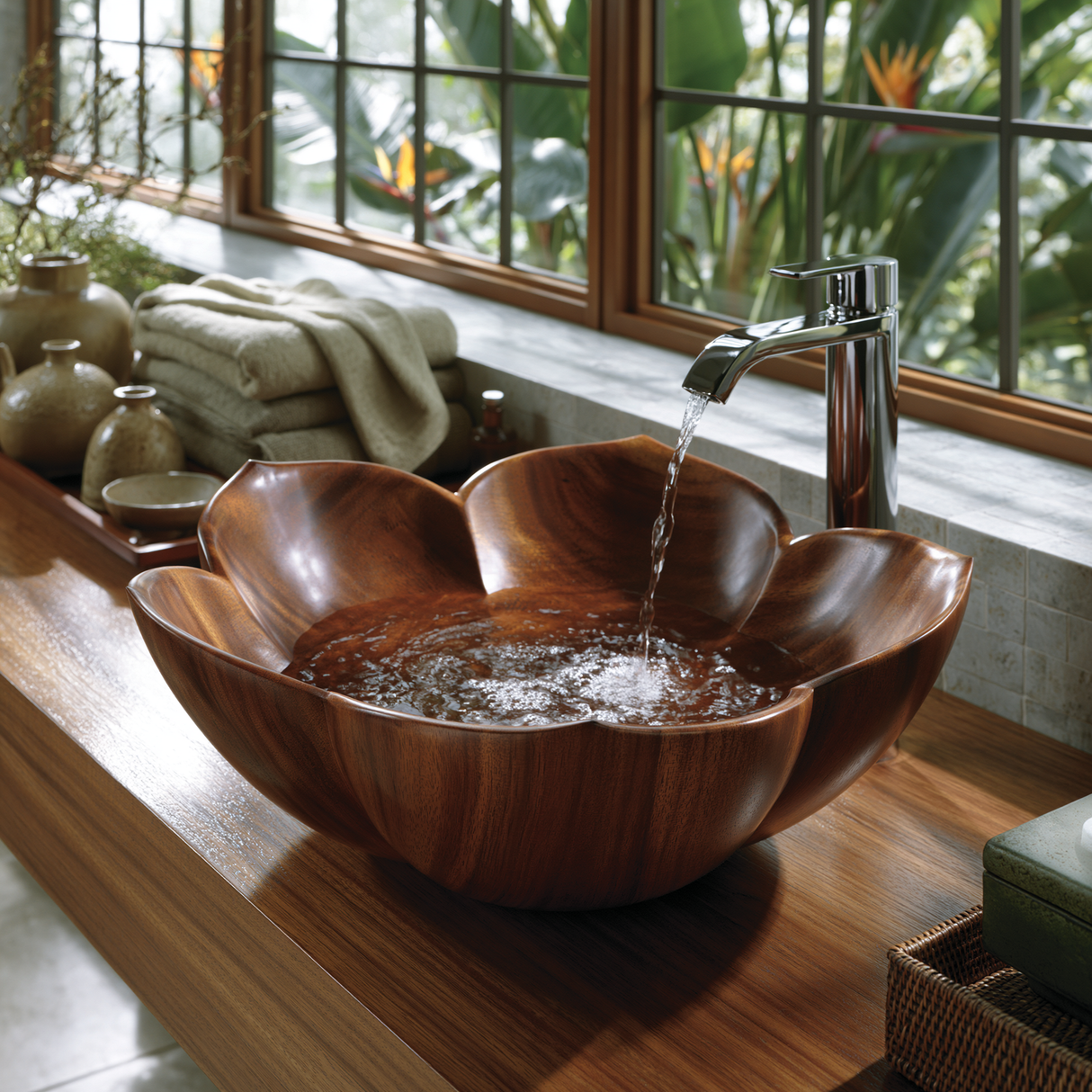 Roselune Handcrafted Solid Wood Flower Vessel Sink - Timberustic Vessel Sinks