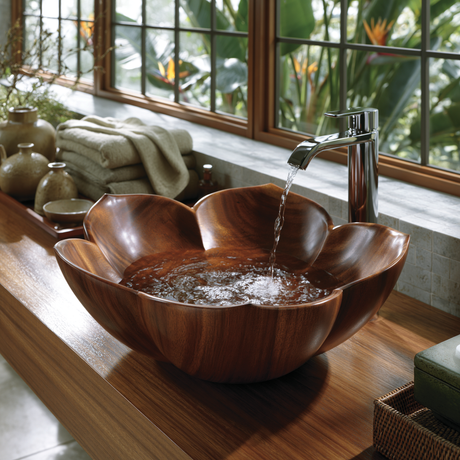 Roselune Handcrafted Solid Wood Flower Vessel Sink - Timberustic Vessel Sinks