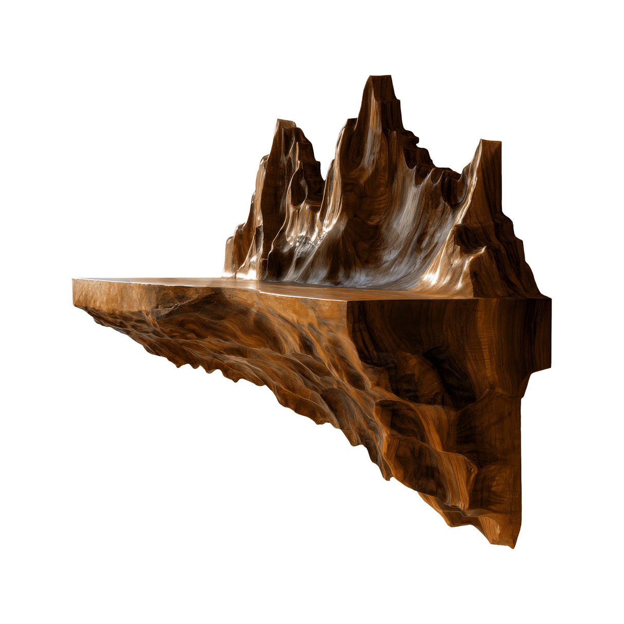 Rovak Sculpted Solid Wood Mountain Floating Shelf Brown - Timberustic Floating Shelf