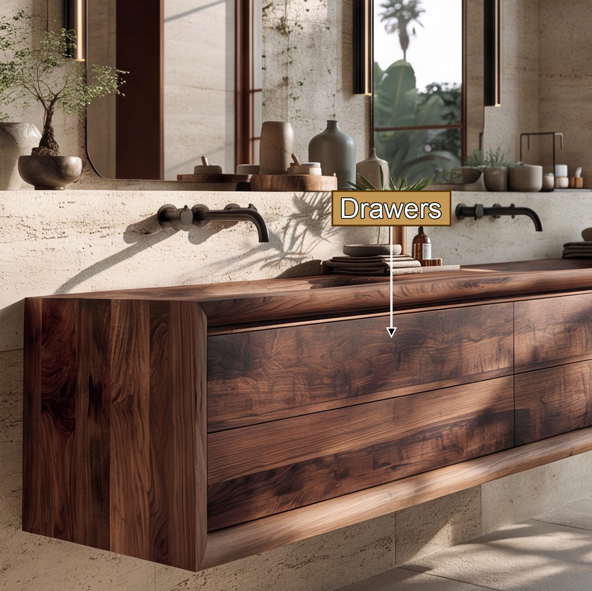 Rovaryn Handcrafted Solid Wood Floating Bathroom Vanity with Integrated Sinks and Drawers