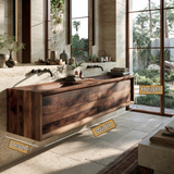 Rovaryn Handcrafted Solid Wood Floating Bathroom Vanity with Integrated Sinks and Drawers