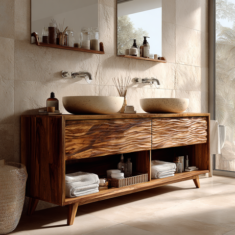 Rovena Sculpted Solid Wood Freestanding Bathroom Vanity with Drawers - Timberustic Freestanding Bathroom Vanity with Drawers
