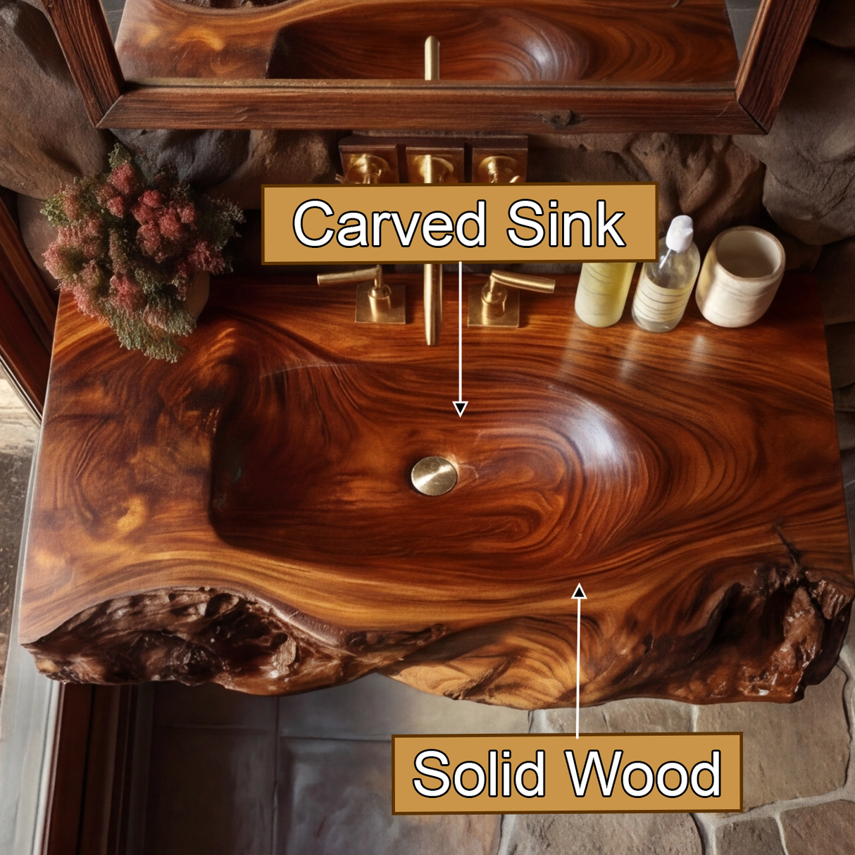 Rovira Live Edge Solid Wood Floating Bathroom Vanity with Integrated Sink SPA124233 - Timberustic Floating Bathroom Vanity with Integrated Sink