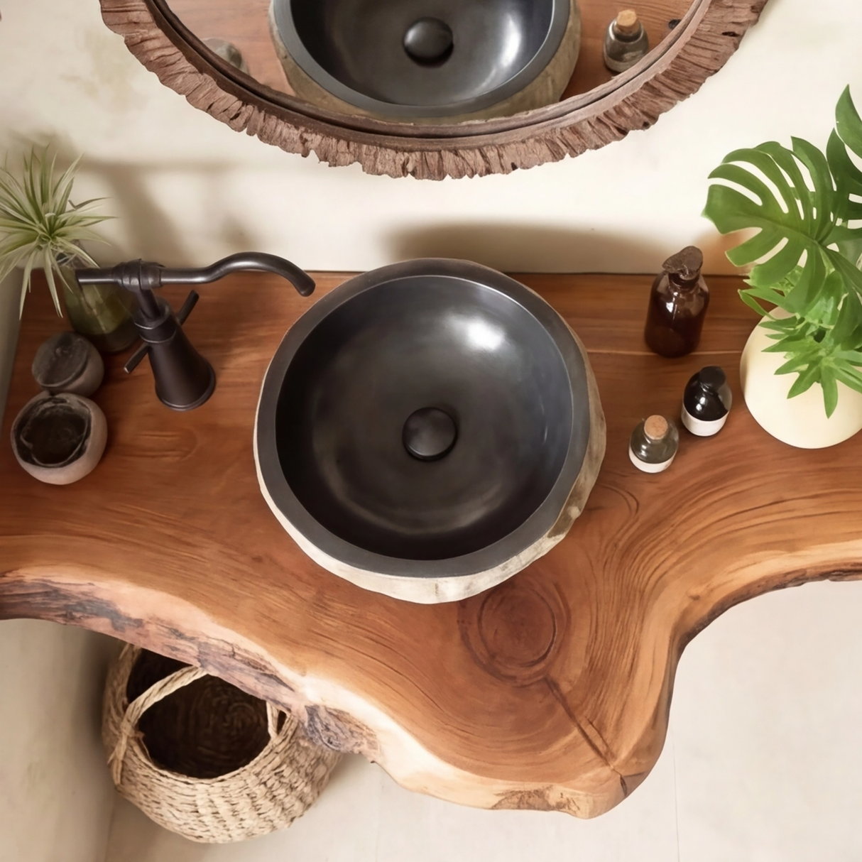 Rustic Live Edge Solid Wood Floating Bathroom Vanity