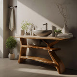 Rustic Solid Wood Bathroom Vanity with Shelves